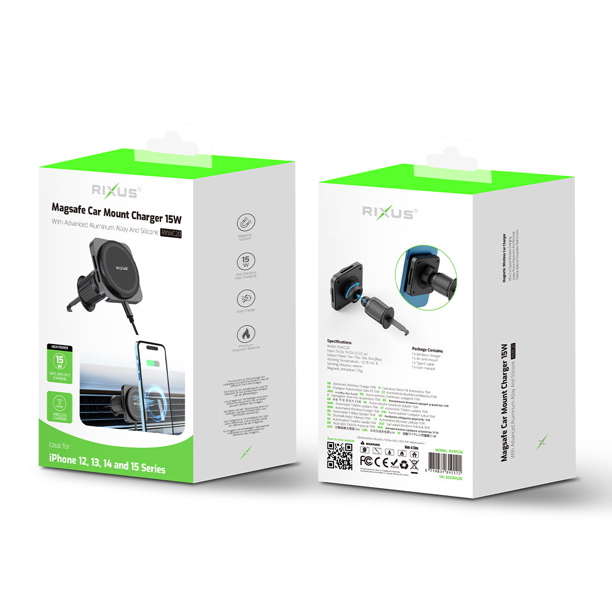 Rixus RXWC20 Wireless Car Charger for Magsafe Car Mount 15W Space Gray