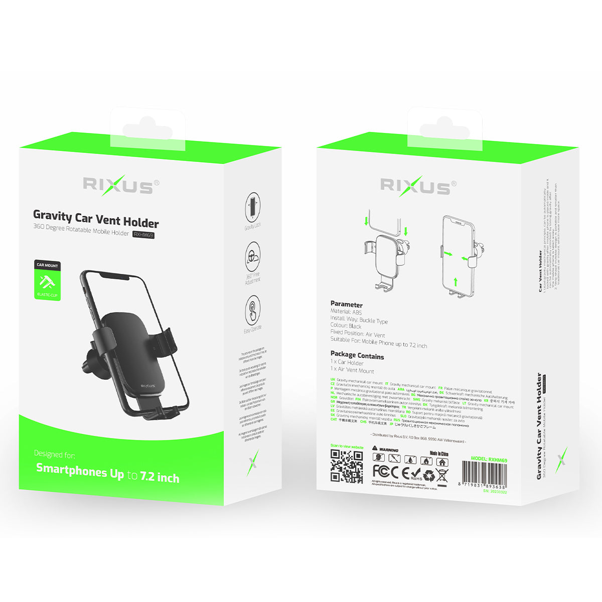 Rixus RXHM69 Gravity Air Vent Holder Black
