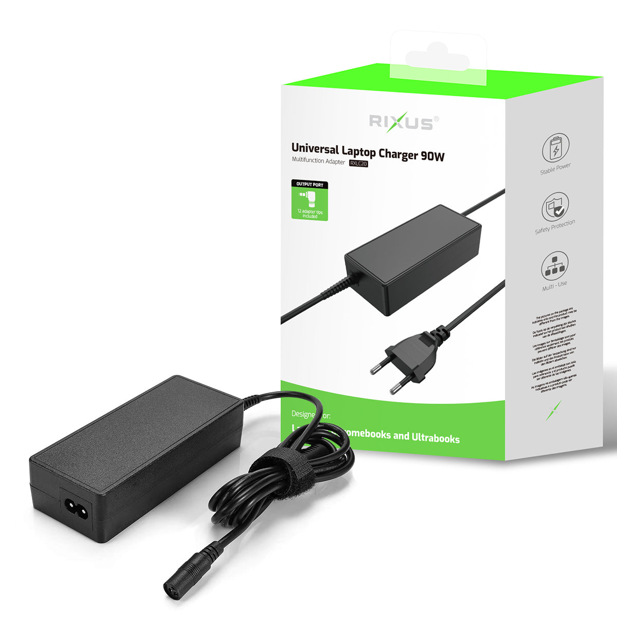 Rixus RXLC20 Universal Laptop Charger 90W With 12 Connectors Black
