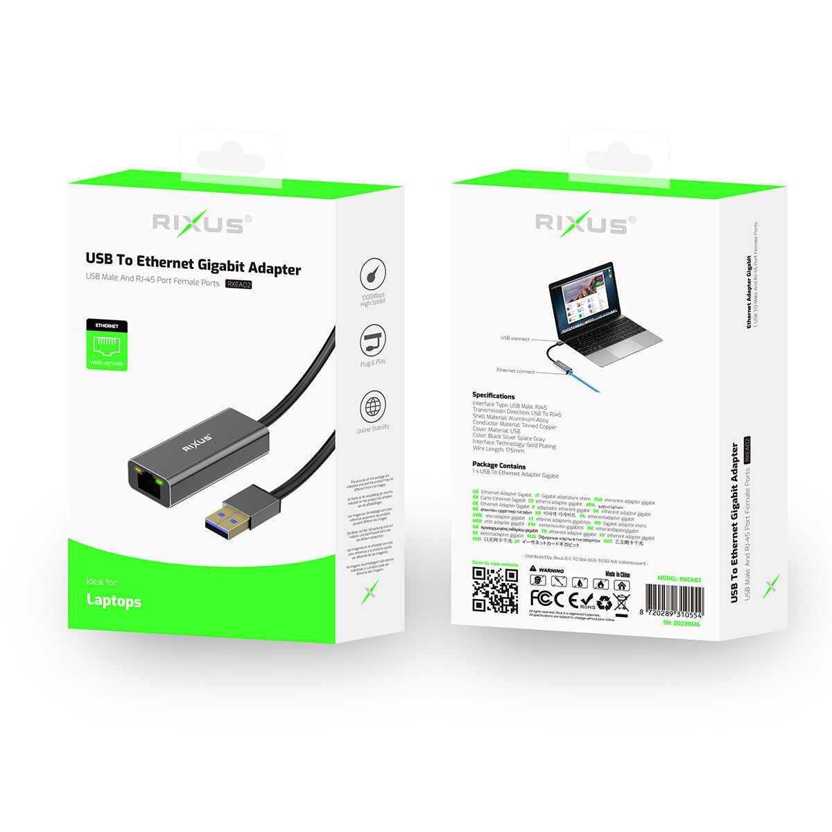Rixus RXEA02 USB 3.0 Gigabit Network Cardusb To RJ45 Connector Gray
