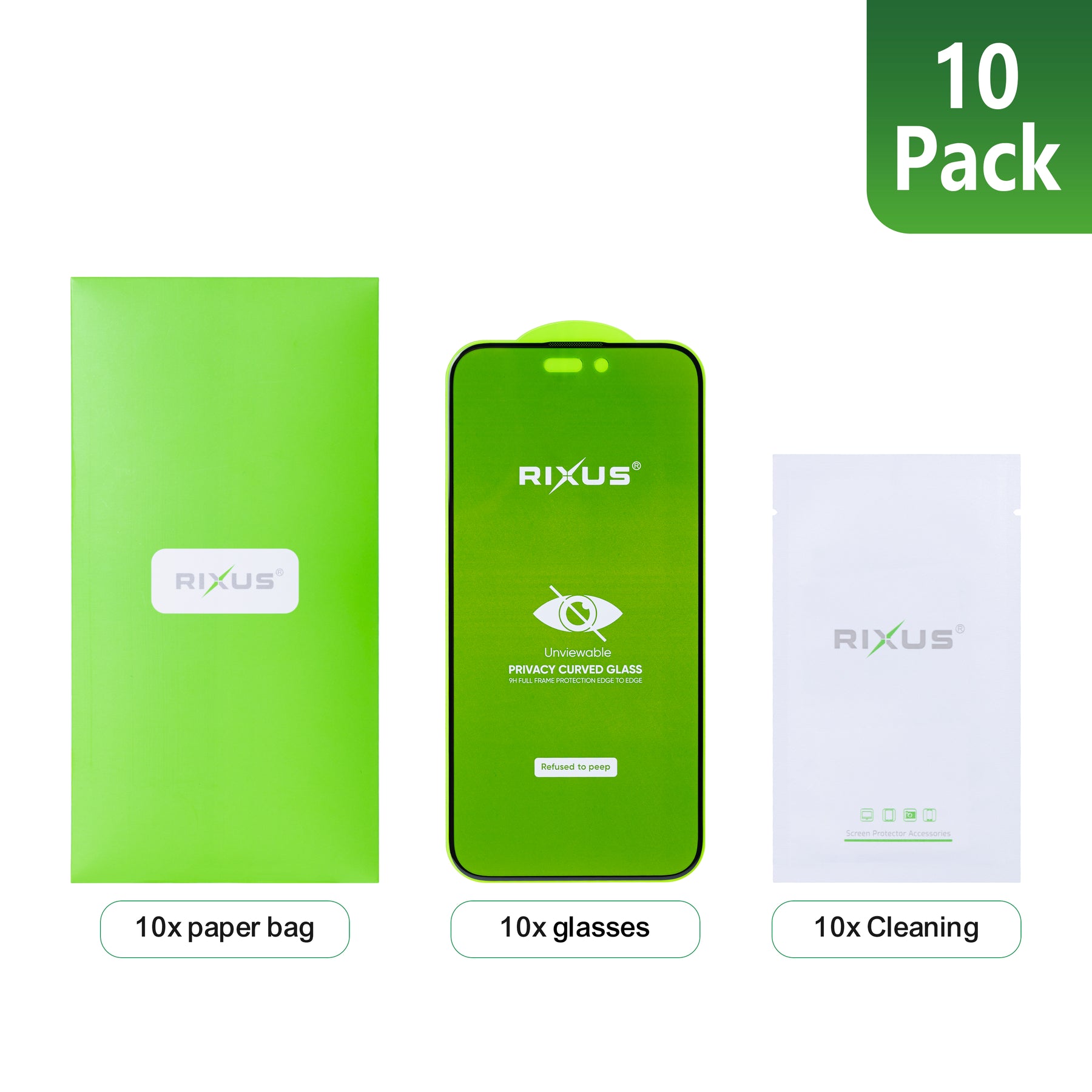 Rixus For iPhone X, XS, 11 Pro Tempered Glass Curved Edge Privacy (10-Pack)