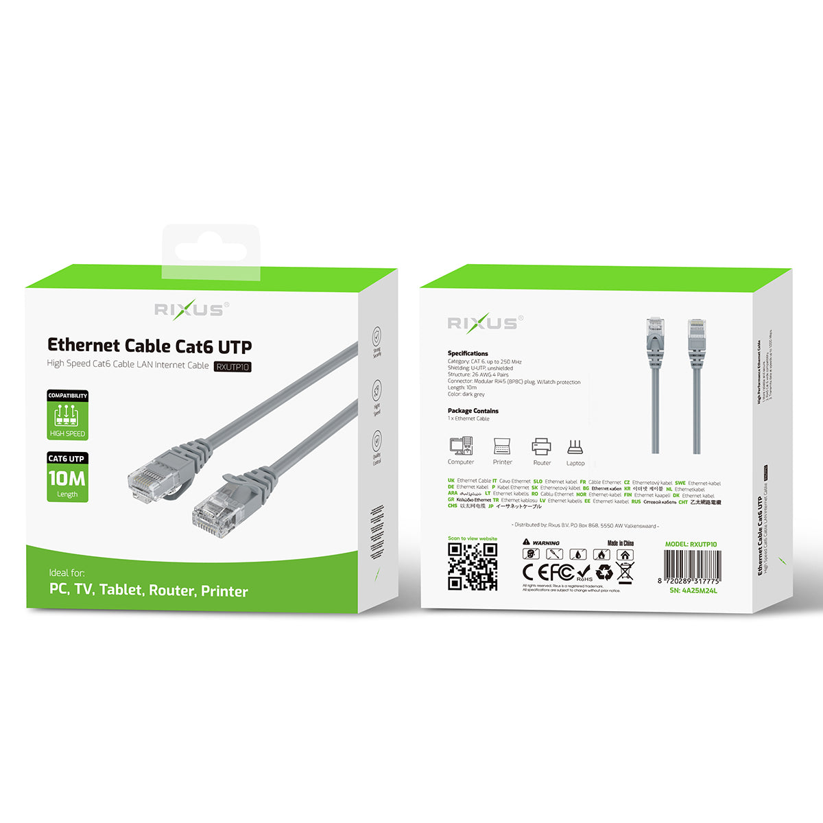 Rixus RXUTP10 Ethernet Cable Cat 6 UTP 10 Meter