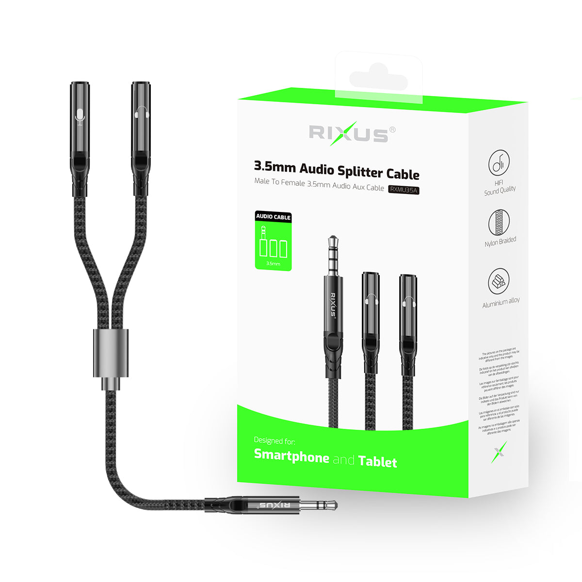 Rixus RXMU35A 3.5mm Jack Separate Headsets Splitter Adapter 30cm Black