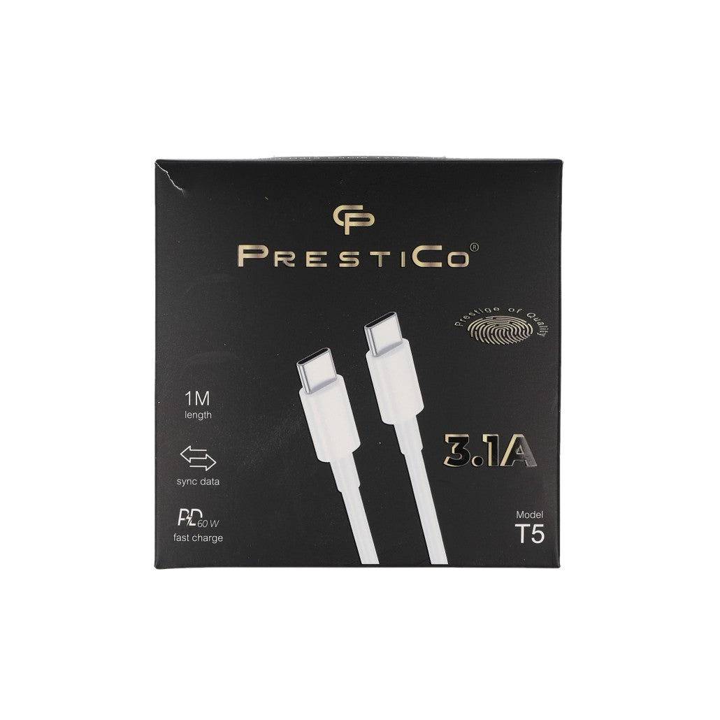 Prestico T5 3.1A USB Cable USB-C To USB-C White 1m