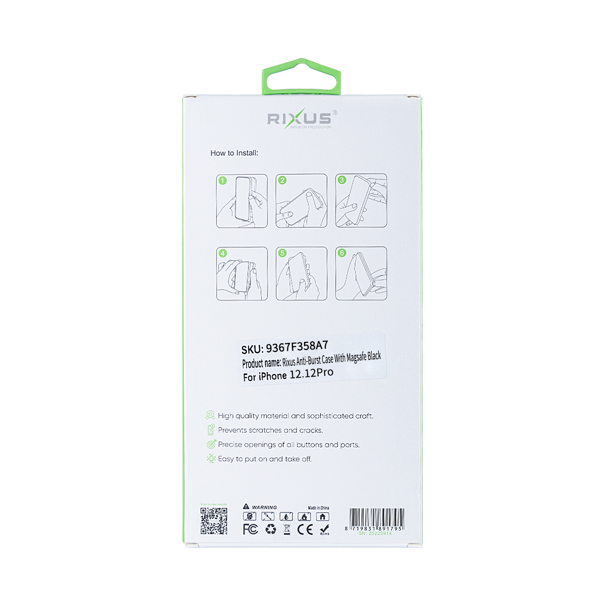Rixus For iPhone 12, 12 Pro Anti-Burst Case With Magsafe Black