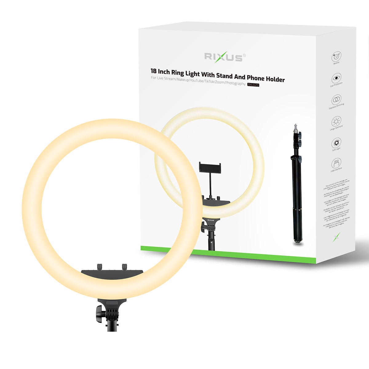 Rixus RXLG29 Ring Light 48W 18 Inch White