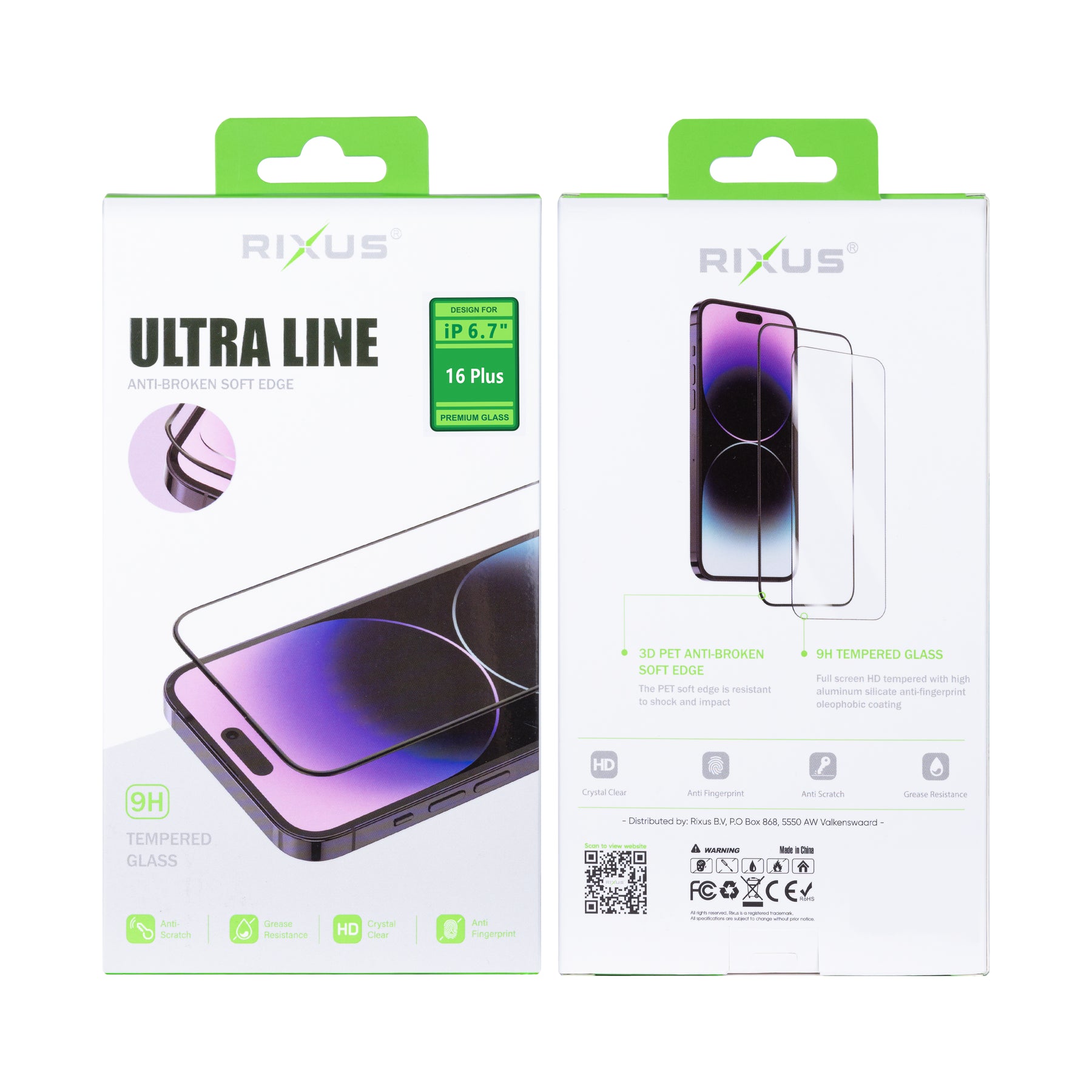 Rixus For iPhone 16 Plus Tempered Glass Ultra Line
