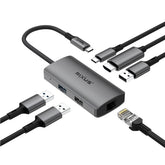 Rixus RXHU07 USB-C To Ethernet HDMI Adaptor With Docking Station Grey