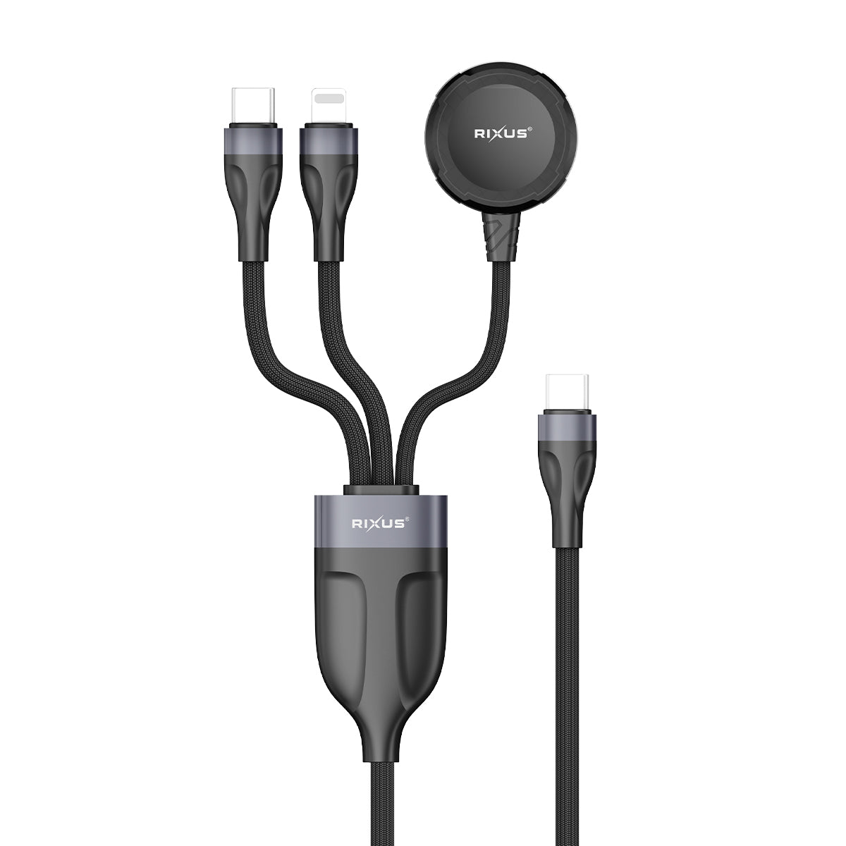 Rixus RXUC31 3 in 1 Watch And Phone Charger Cable 120CM Black