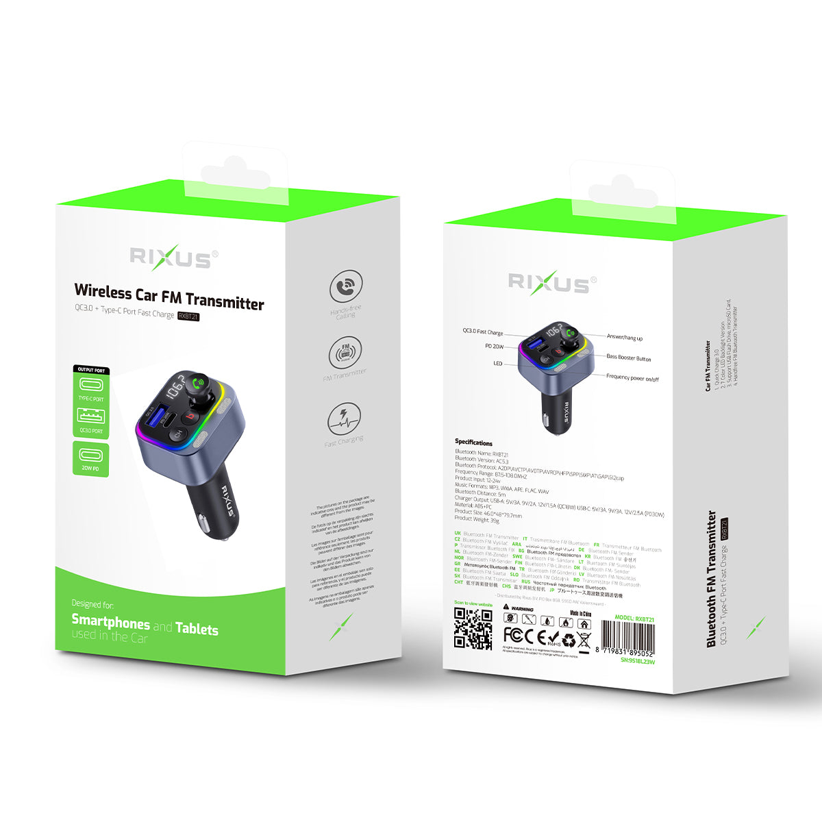 Rixus RXBT21 Car FM Bluetooth Transmitter Black