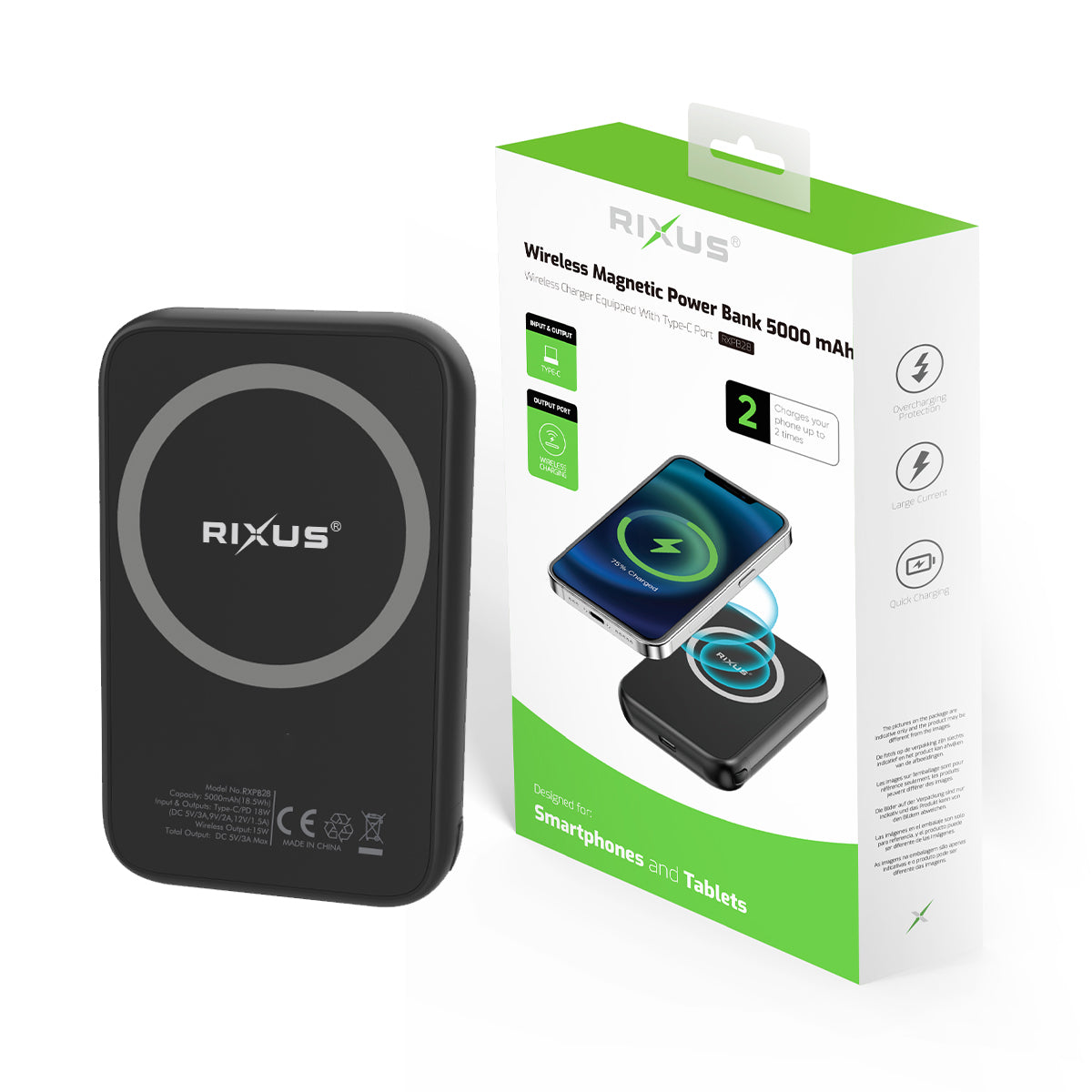 Rixus RXPB28 High Capacity Magnetic Power Bank 5000 mAh