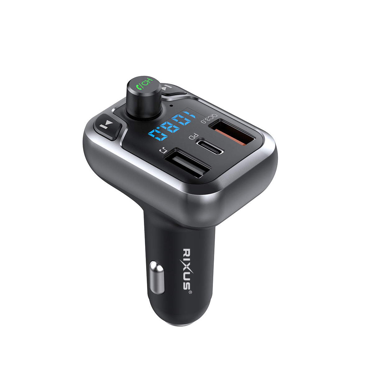 Rixus RXBT25 Bluetooth FM Transmitter QC 3.0 And Type C Dual Fast Charge