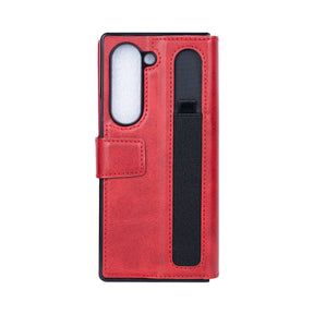 Rixus Wallet Case For Samsung Galaxy Z Fold 6 With Pen Holder Red