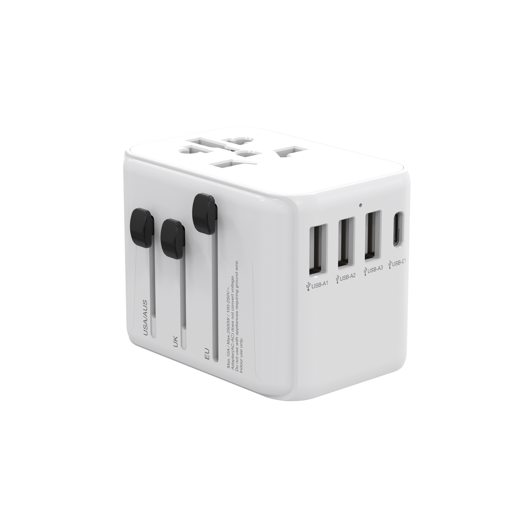 Rixus Worldwide Adapter With 3 USB Ports And 1 PD White