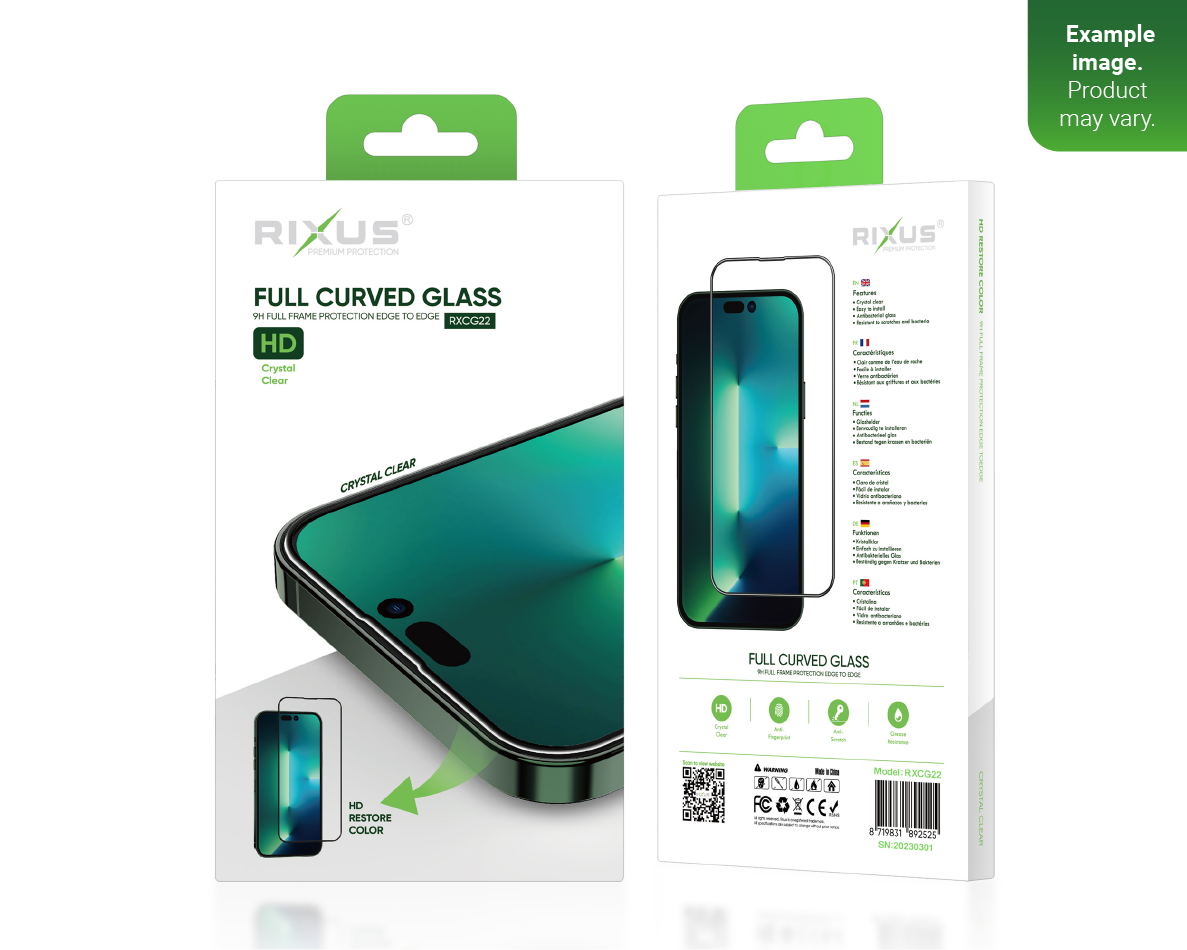 Rixus For iPhone 15 Tempered Glass Curved Edge