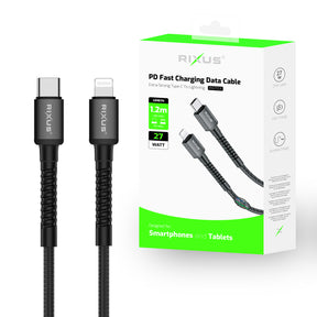 Rixus RXU71CA Nylon Braided USB-C To Lightning Cable 120CM Black