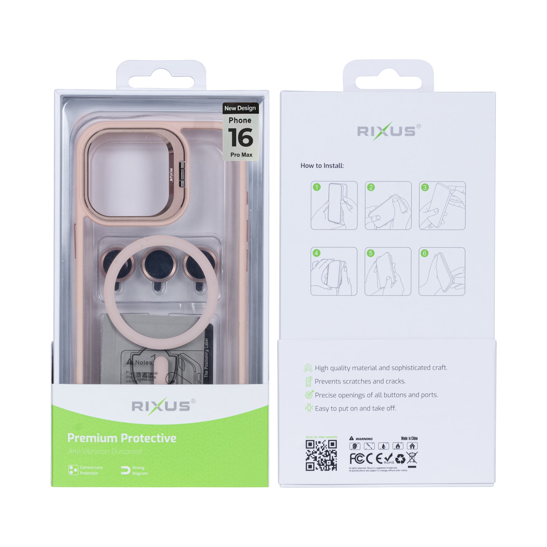 Rixus Classic 03 Case With MagSafe For iPhone 16 Pro Max Light Pink