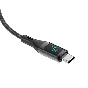 Rixus RXUC28AC Braided USB To USB-C Cable With LED Display 100CM Black
