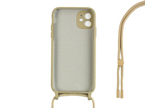 Rixus For iPhone 12 Mini TPU Necklace Cord Cover Gold