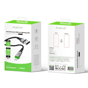 Rixus RXUC22AL Auto Disconnect USB-A To Lightning Cable Black