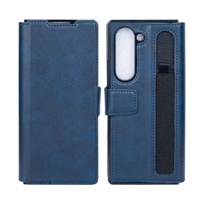 Rixus Wallet Case For Samsung Galaxy Z Fold 5 With Pen Holder Blue