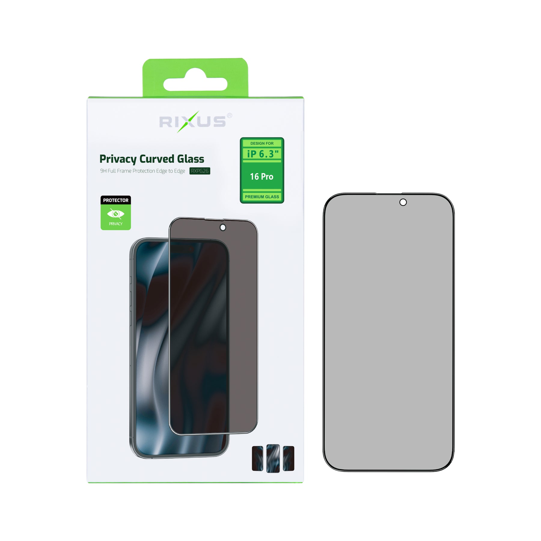 Rixus For iPhone 16 Pro Tempered Glass Privacy