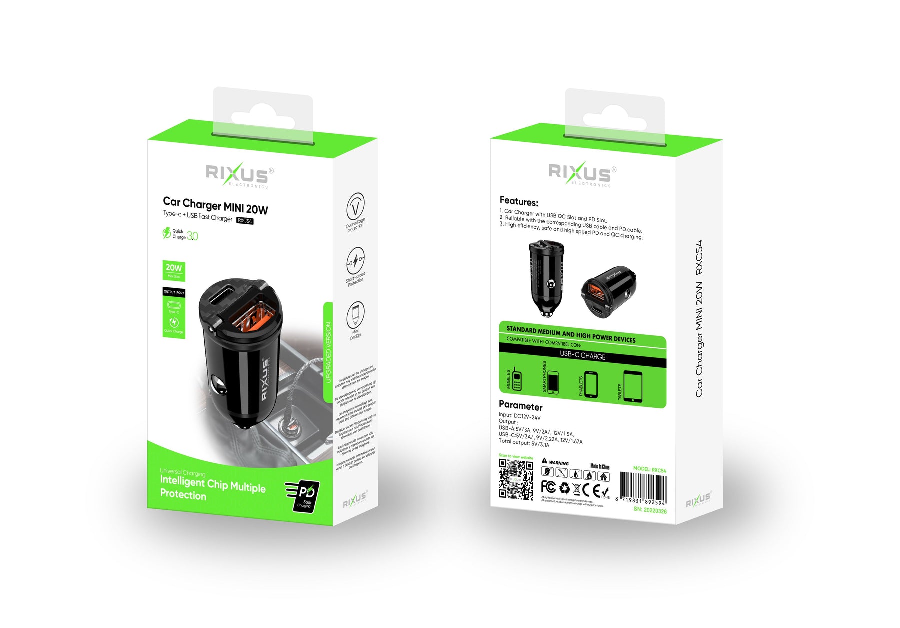 Rixus RXC54 MINI Car Charger 20W Black