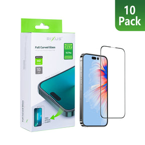 Rixus For iPhone 16 Pro Tempered Glass Curved Edge (10-Pack)