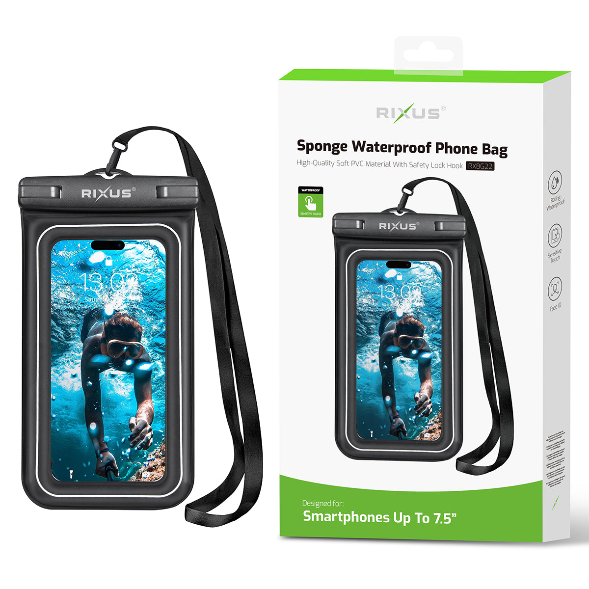 Rixus RXBG22 Sponge Waterproof Phone Bag Black