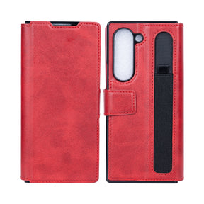 Rixus Wallet Case For Samsung Galaxy Z Fold 6 With Pen Holder Red