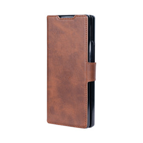 Rixus Wallet Case For Samsung Galaxy Z Fold 5 With Pen Holder Brown