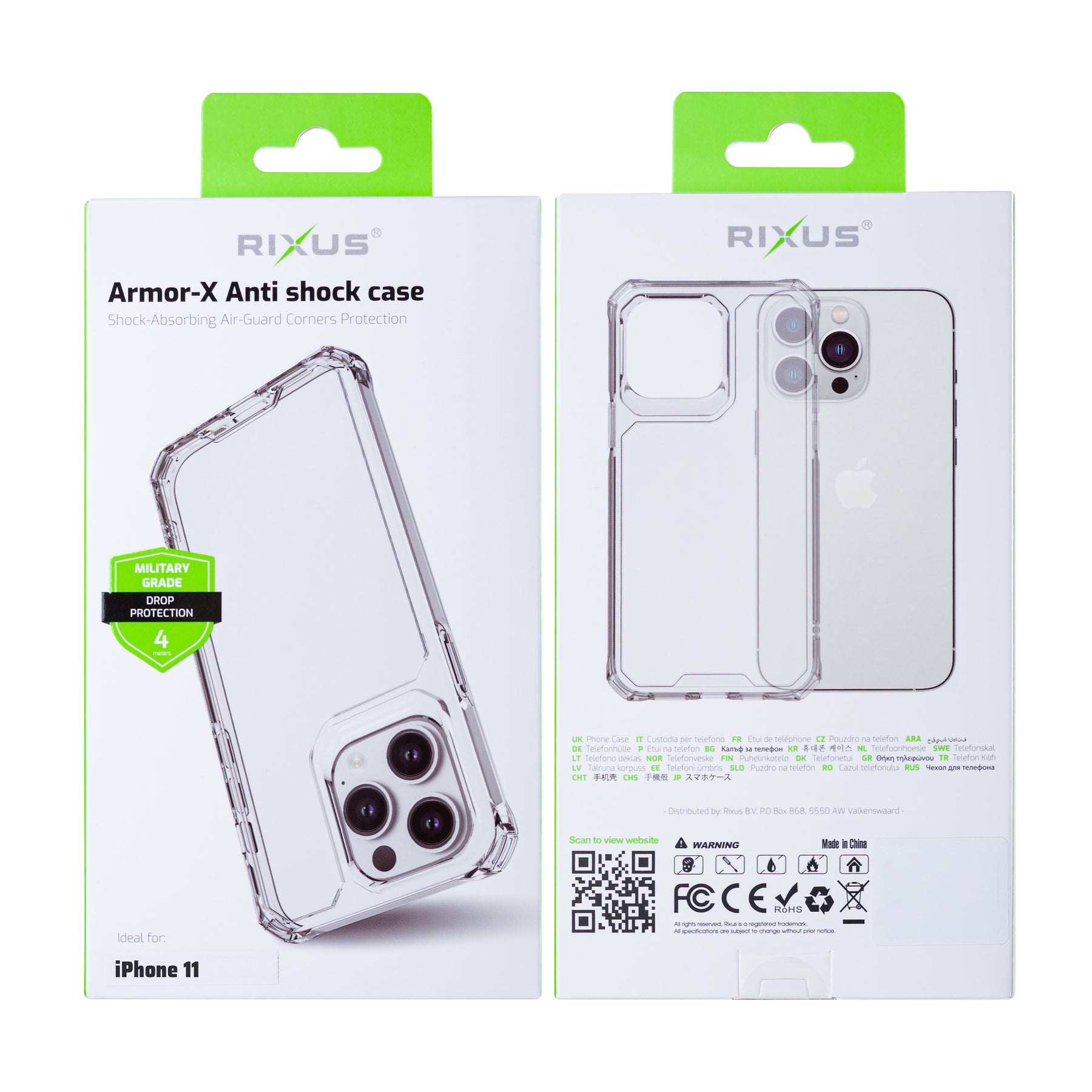 Rixus For iPhone 11 Armor-X Anti Shock Case Transparent