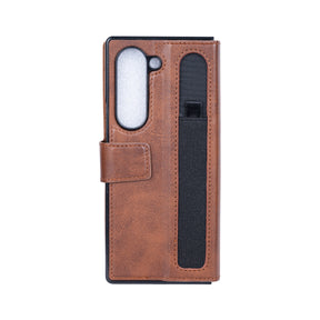 Rixus Wallet Case For Samsung Galaxy Z Fold 6 With Pen Holder Brown