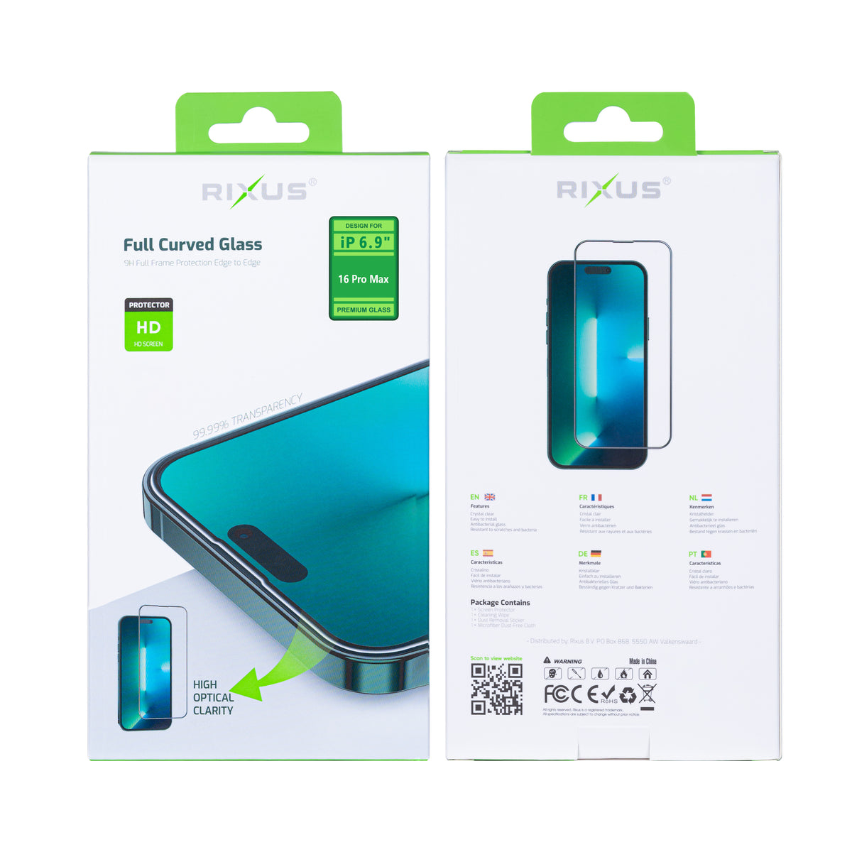 Rixus For iPhone 16 Pro Max Tempered Glass Curved Edge