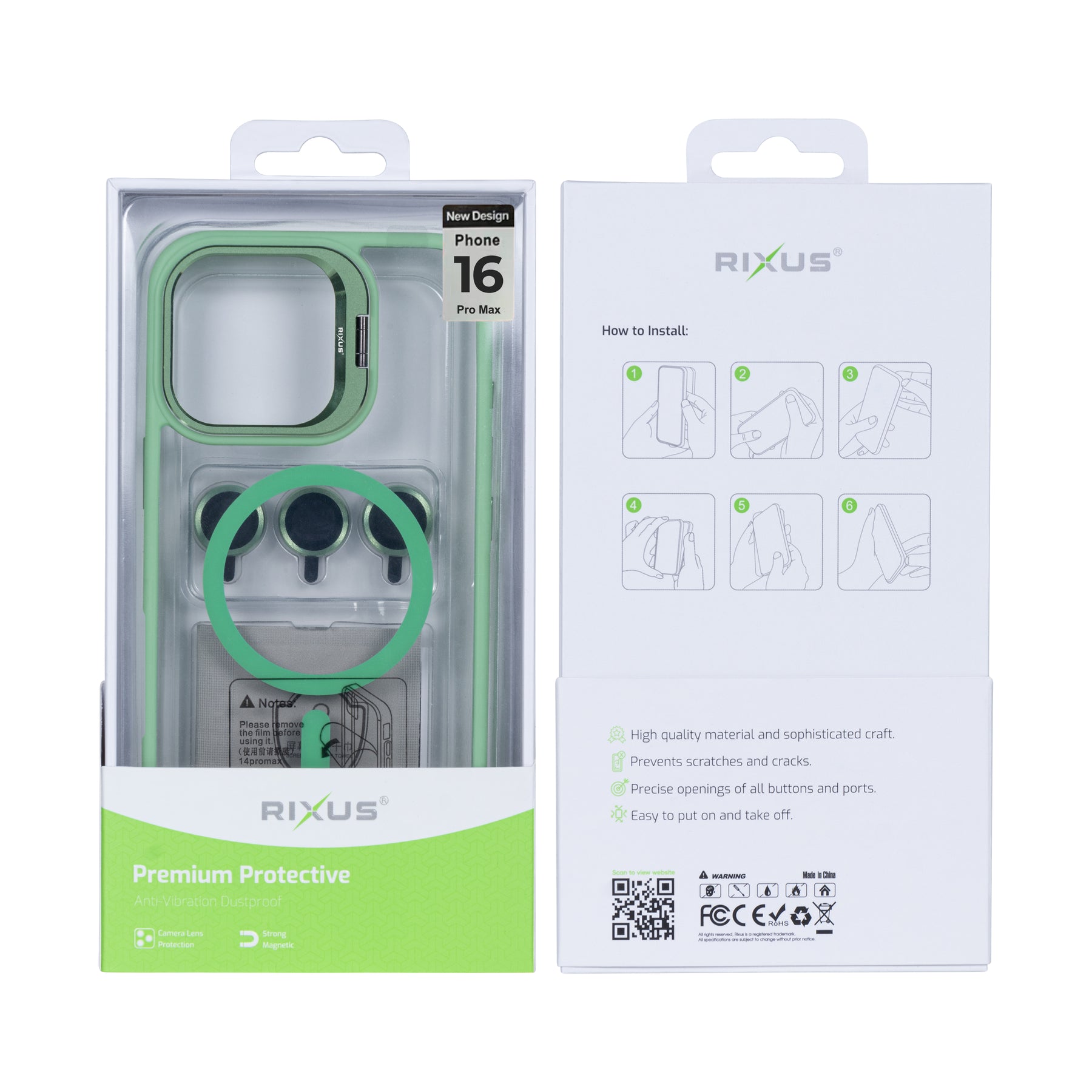 Rixus Classic 03 Case With MagSafe For iPhone 16 Pro Max Light Green