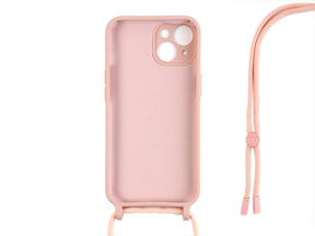 Rixus For iPhone 13 Mini TPU Necklace Cord Cover Pink