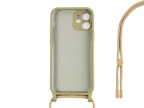 Rixus For iPhone 11 TPU Necklace Cord Cover Gold