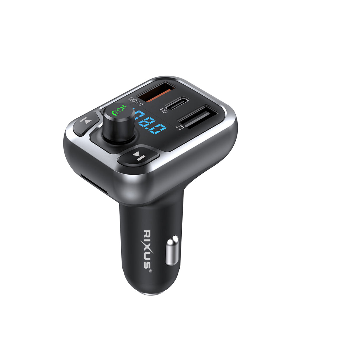 Rixus RXBT25 Bluetooth FM Transmitter QC 3.0 And Type C Dual Fast Charge