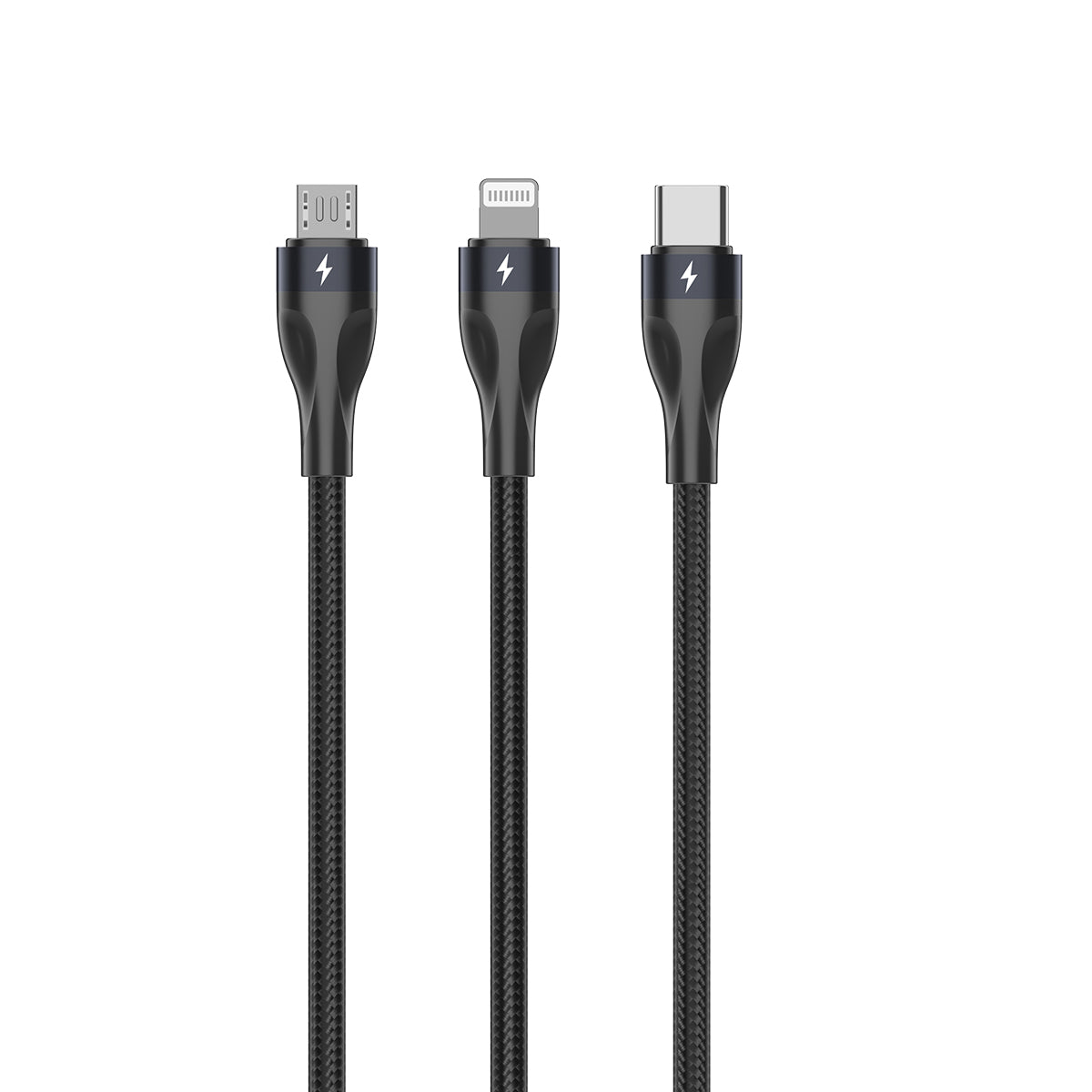 Rixus RXUC23 Two-For-Three Fast Charging Cable 120CM Black