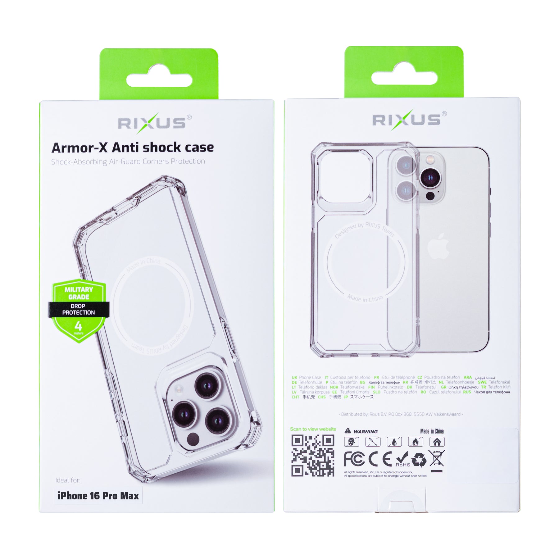 Rixus For iPhone 16 Pro Max Armor-X Anti Shock Case With MagSafe Transparent