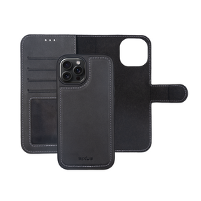 Rixus For iPhone 14 Pro Max Duo Magnetic Detachable Wallet Black