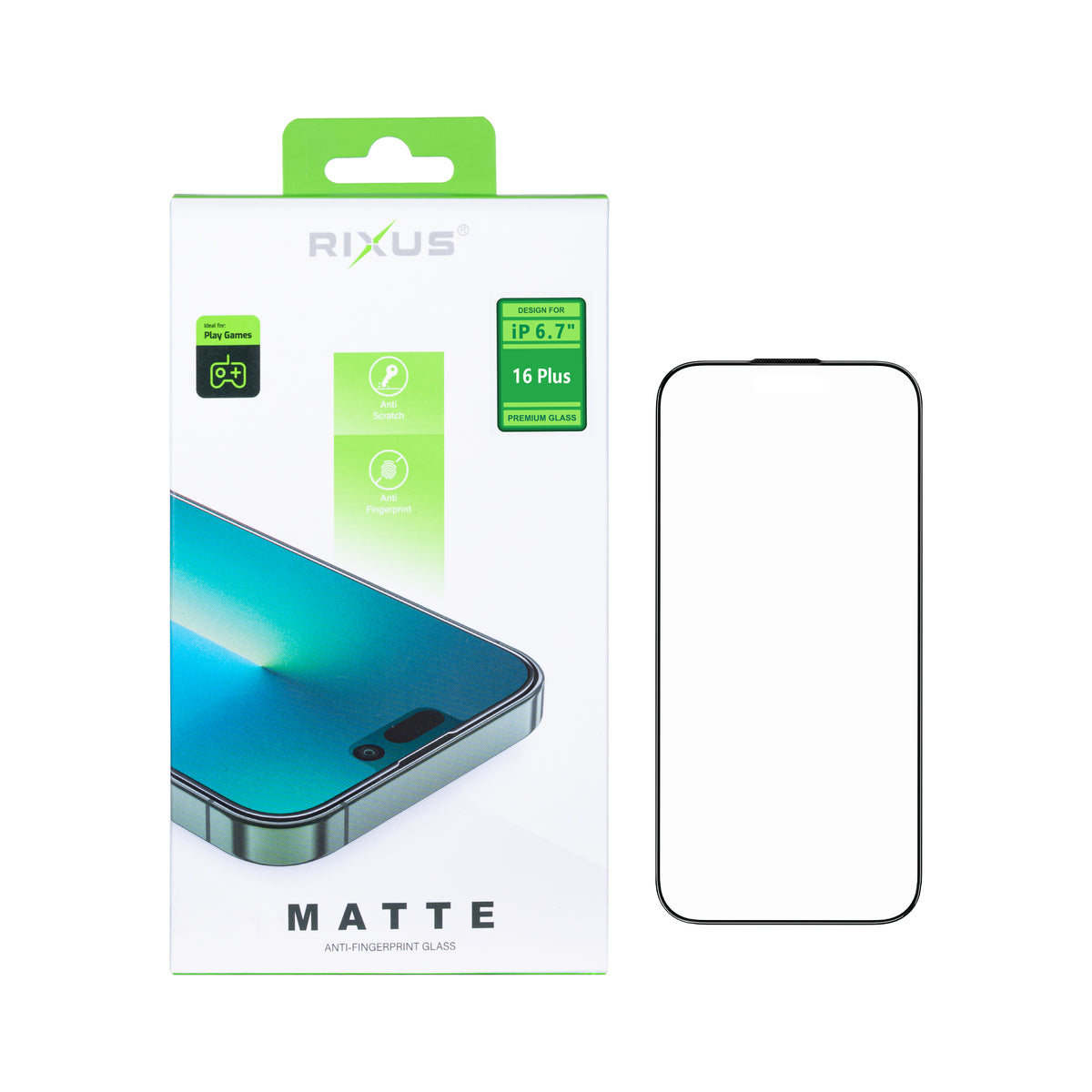 Rixus For iPhone 16 Plus Tempered Glass Matte