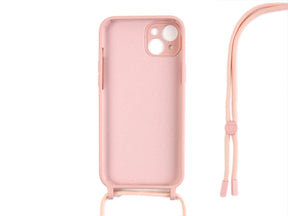 Rixus For iPhone 15 Plus TPU Necklace Cord Cover Pink