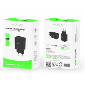 Rixus RX95 Fast Charging Adapter 30W Black