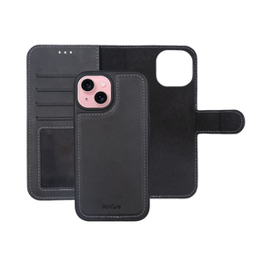 Rixus For iPhone 15 Duo Magnetic Detachable Wallet Black