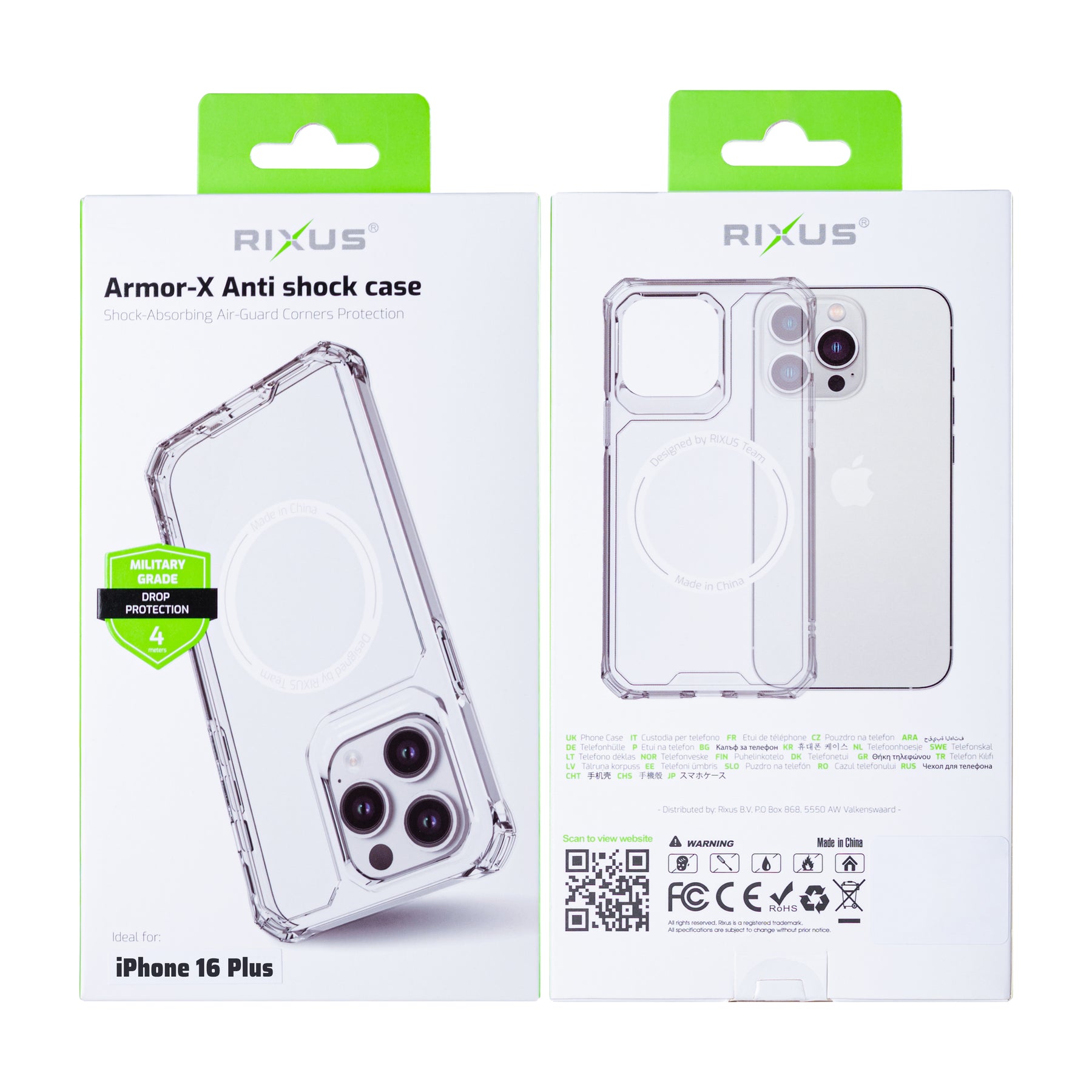 Rixus For iPhone 16 Plus Armor-X Anti Shock Case With MagSafe Transparent