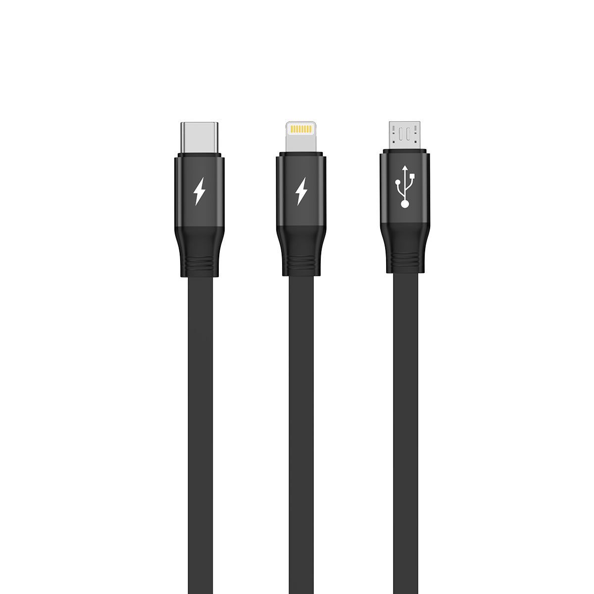 Rixus RXUC25 Multi Charging 3 In 1 Retractable Fast Charger Cable Black