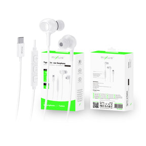 Rixus RXHD56CW USB C Wired Earbud Type Headphone With Microphone White