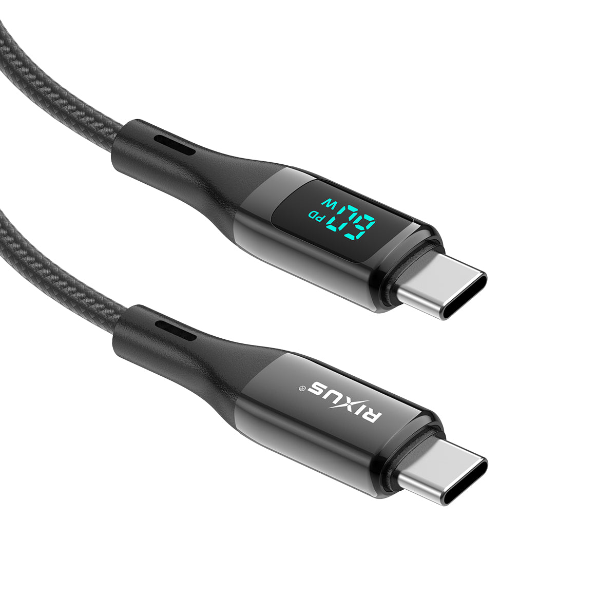 Rixus RXUC28C Braided USB-C Cable With LED Display 100CM Black