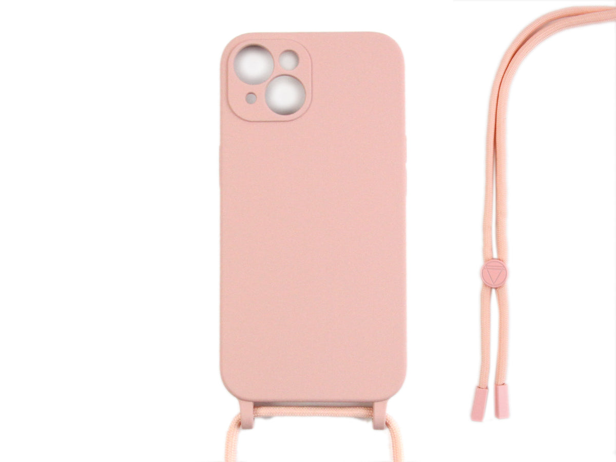 Rixus For iPhone 13 Mini TPU Necklace Cord Cover Pink